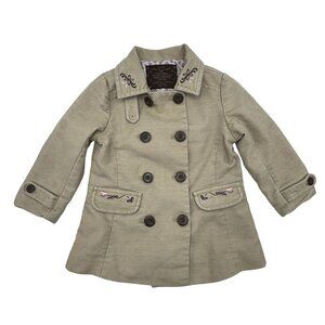 Old Navy Toddler Girls Pea Coat Beige Double-Breasted 2007 Embroidery 18-24 Mo